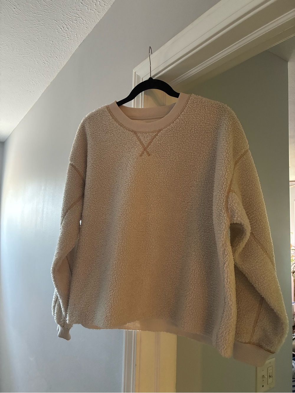American Eagle Outfitters Cream Sherpa Crewneck Pullover